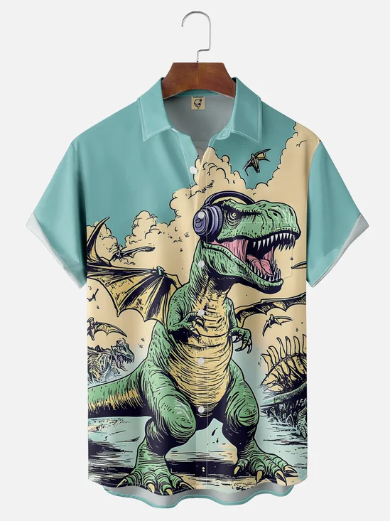 Moisture-wicking Dinosaurs Chest Pocket Hawaiian Shirt