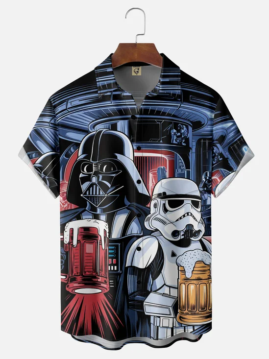 Moisture Wicking Star Robot Chest Pocket Hawaiian Shirt