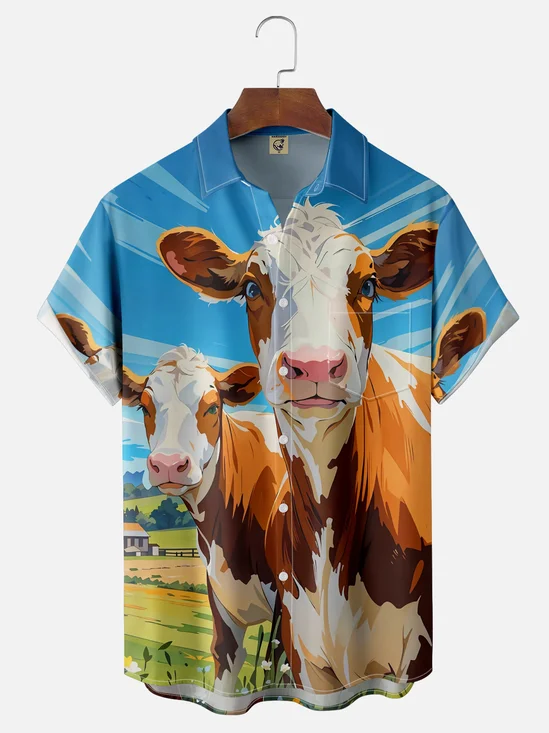 Moisture-wicking Dairy Cow Chest Pocket Casual Shirt