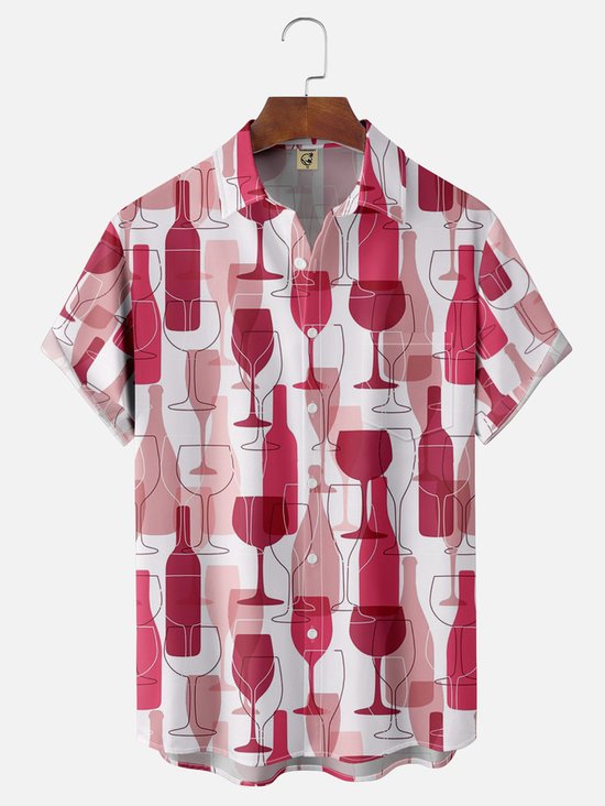 Tall Size Moisture-wicking Wine Glass Abstract Art Chest Pocket Hawaiian Shirt