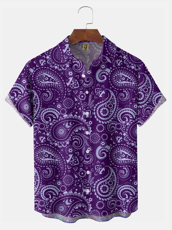 Big Size Moisture-wicking Paisley Floral Chest Pocket Casual Shirt
