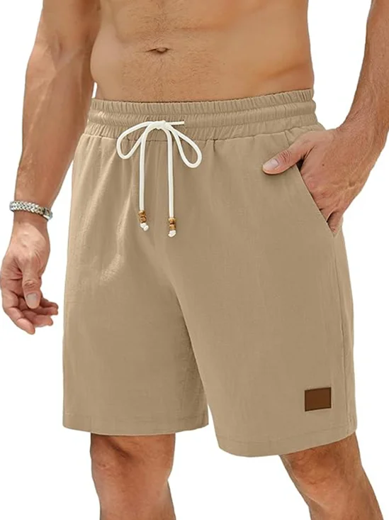 Mens Shorts Casual 7" Inseam 100% Cotton Drawstring Elastic Waist Summer Beach Stretch Golf Shorts with Pockets