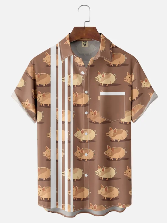 Moisture-wicking Pigs Chest Pocket Bowling Shirt