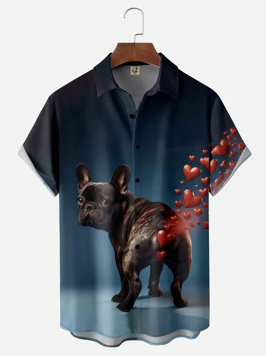 Moisture-wicking Dog Heart Chest Pocket Casual Shirt