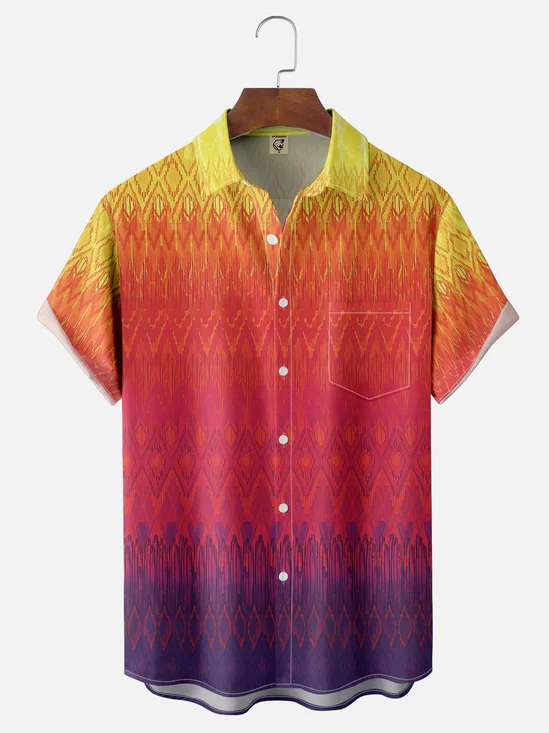 Moisture-wicking Gradient Color Geomatric Chest Pocket Casual Shirt