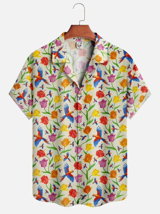 Moisture-wicking Parrots Floral Aloha Shirt