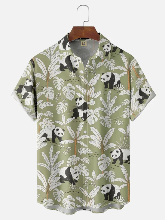 Moisture-wicking Tropical Panda Chest Pocket Hawaiian Shirt
