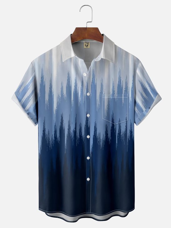 Moisture-wicking Gradient Color Striped Chest Pocket Casual Shirt