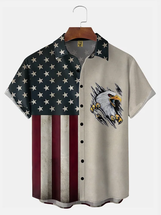 Big Size Moisture-wicking American Eagle Chest Pocket Casual Shirt