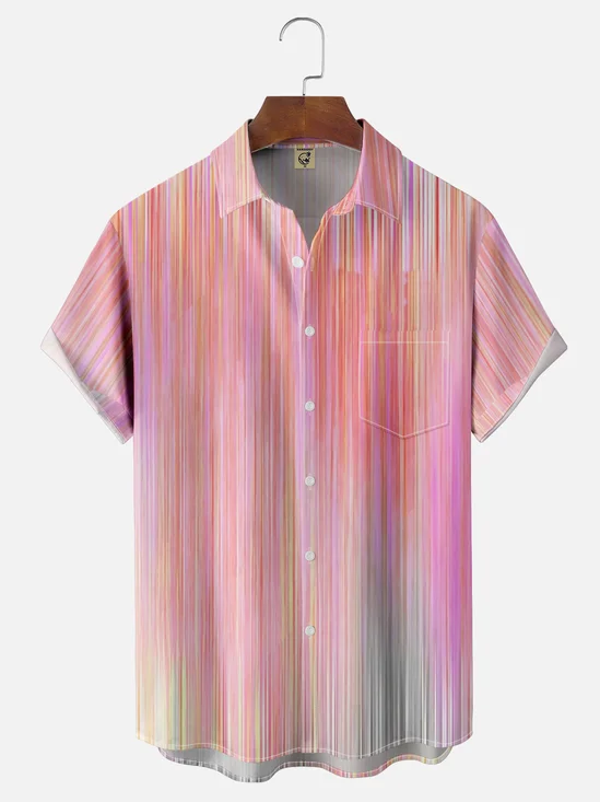 Moisture-wicking Gradient Striped Chest Pocket Casual Shirt