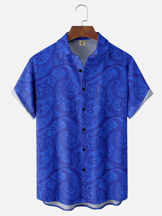 Moisture-wicking Paisley Floral Chest Pocket Casual Shirt