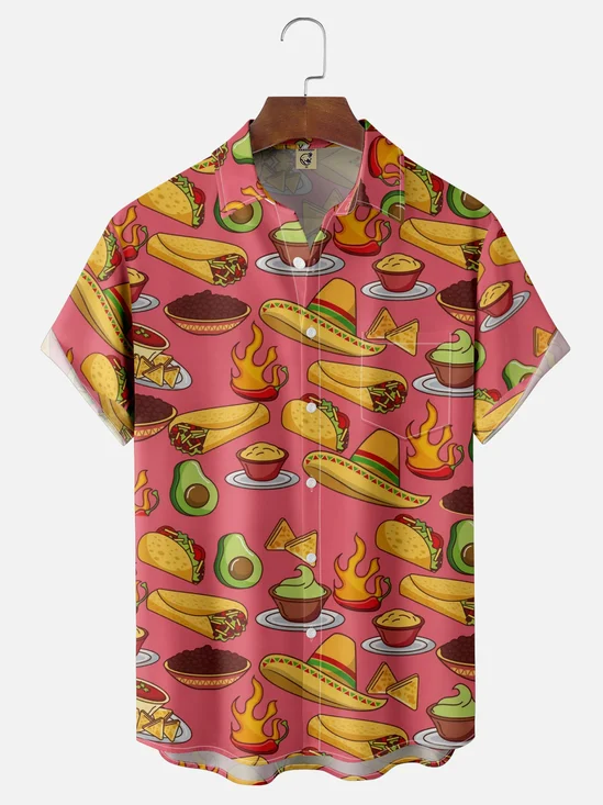 Moisture-wicking Mexican Food Chest Pocket Hawaiian Shirt