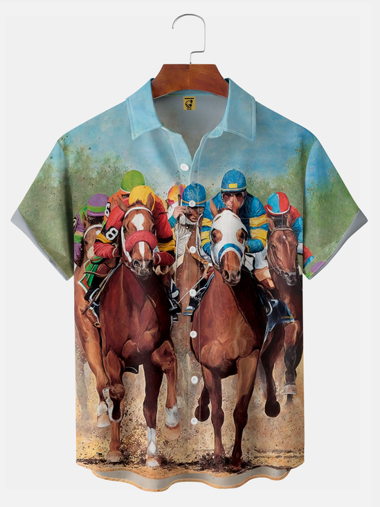 Big Size Moisture-Wicking Horse Racing Print Shirt