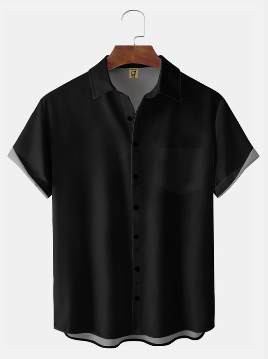 Big Size Moisture-wicking Solid Color Chest Pocket Casual Shirt