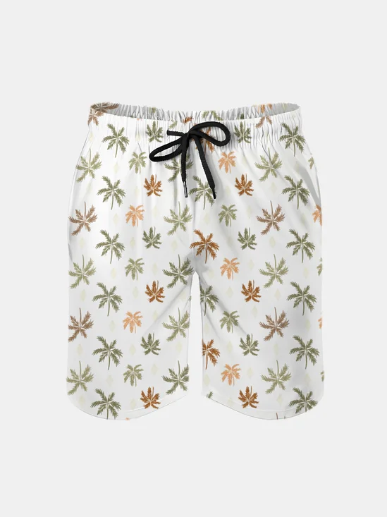 Men's Swim Trunks Hawaiian Tropical Palm Tree Beach Shorts with Pockets