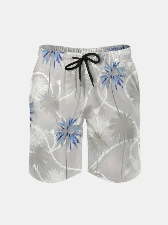 Men's Swim Trunks Hawaiian Tropical Palm Tree Beach Shorts with Pockets