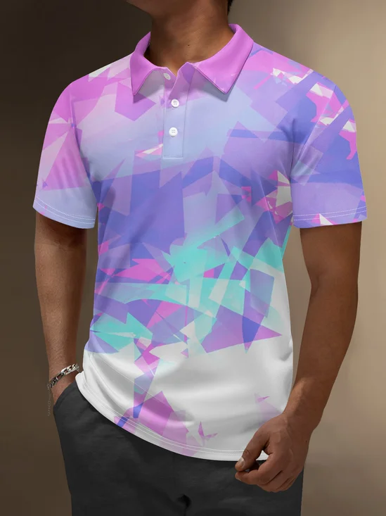 Moisture Wicking Artistic Geometric Color Blocks Golf Polo