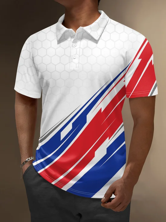 Moisture Wicking Artistic Geometric Color Blocks Golf Polo