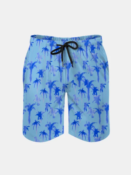 Men's Swim Trunks Hawaiian Tropical Palm Tree Beach Shorts with Pockets
