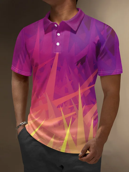 Moisture Wicking Artistic Geometric Color Blocks Golf Polo