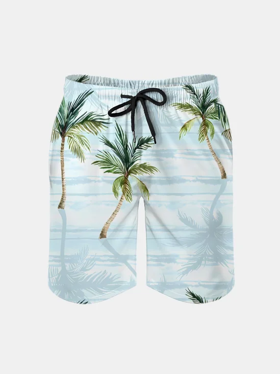 Men's Swim Trunks Hawaiian Tropical Palm Tree Beach Shorts with Pockets