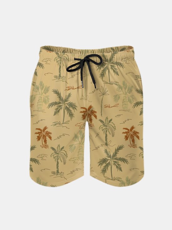 Men's Swim Trunks Hawaiian Tropical Palm Tree Beach Shorts with Pockets