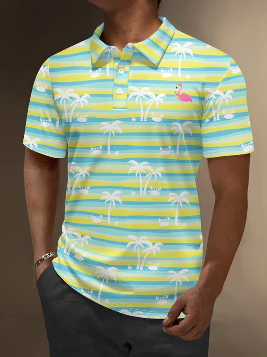 Moisture Wicking Hawaiian Flamingo Coconut Tree Golf Polo