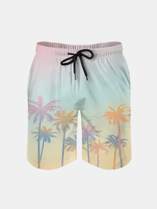 Men's Swim Trunks Hawaiian Tropical Palm Tree Beach Shorts with Pockets