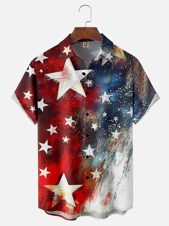 Moisture-wicking American Flag Art Chest Pocket Casual Shirt