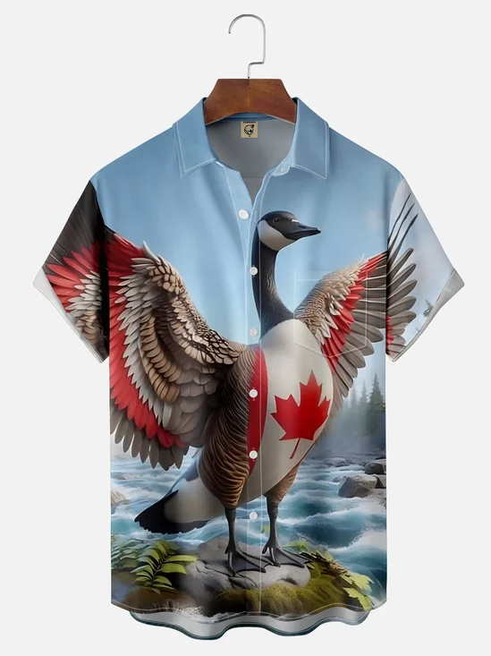 Moisture-wicking Canada Day Flag Funny Chest Pocket Casual Shirt