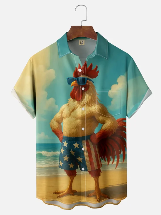 Moisture-wicking Strong Chicken Beach Chest Pocket Hawaiian Shirt