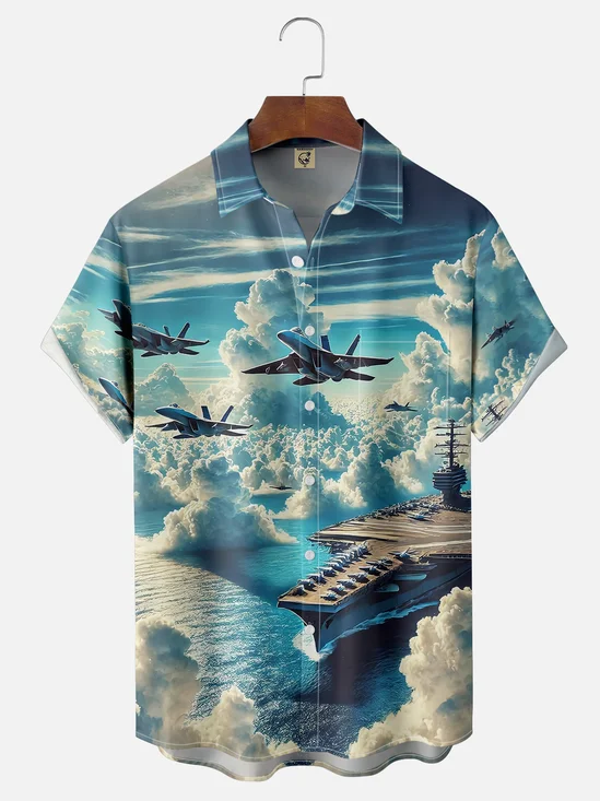 Moisture-wicking Air Force Aircraft Carrier Memorial Day Chest Pocket Casual Shirt