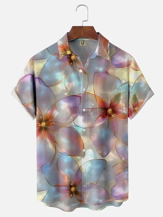 Moisture-wicking Dreamy Floral Chest Pocket Hawaiian Shirt