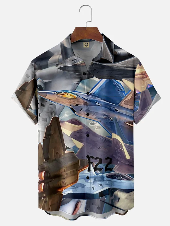 Moisture-wicking Memorial Day Air Force F22 Chest Pocket Casual Shirt