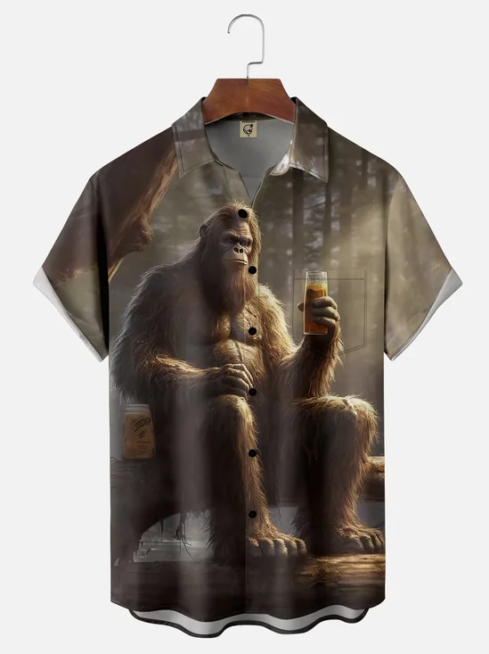 Moisture-wicking Bigfoot Beer Forest Chest Pocket Hawaiian Shirt