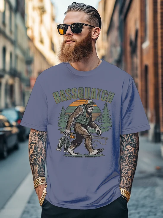 Men's Bigfoot Fishing Art Fitted T-shirts