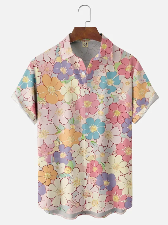 Moisture-wicking Fun Intricate Floral Chest Pocket Hawaiian Shirt