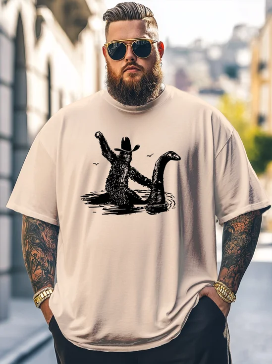 Big Size Men's Bigfoot and Loch Ness Monster Loose T-shirt