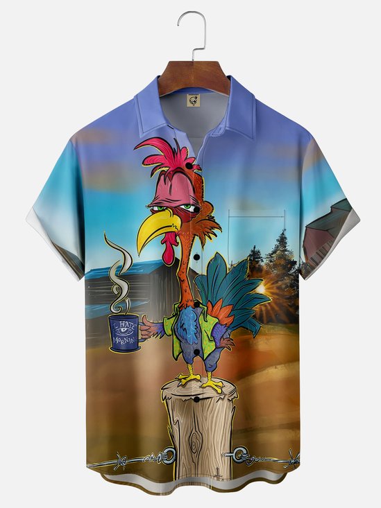 Moisture-wicking coffee drinking chicken Chest Pocket Hawaiian Shirt