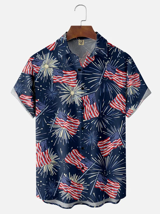 Moisture-wicking American Flag National Patriotic Chest Pocket Casual Shirt