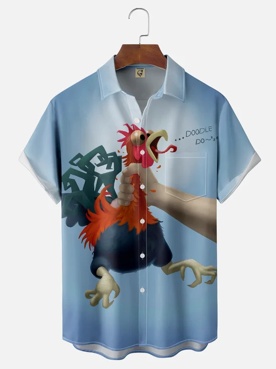 Moisture Wicking Funny Screaming Chicken Chest Pocket Hawaiian Shirt