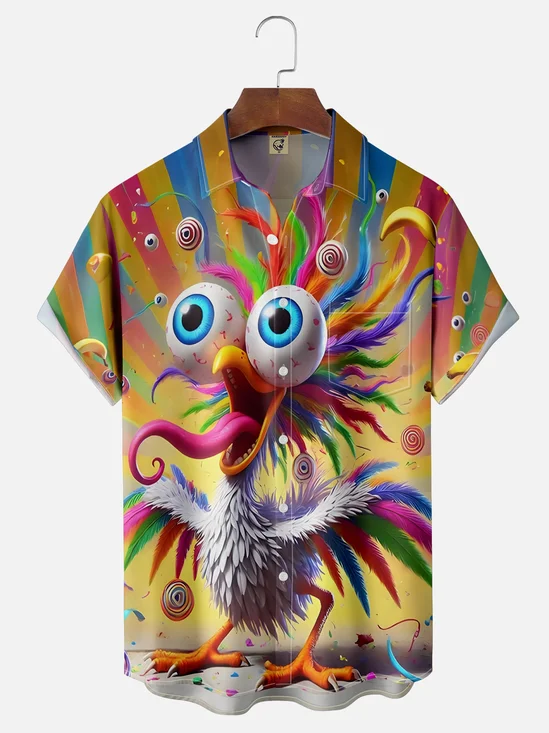 Moisture Wicking Funny Chicken Chest Pocket Hawaiian Shirt