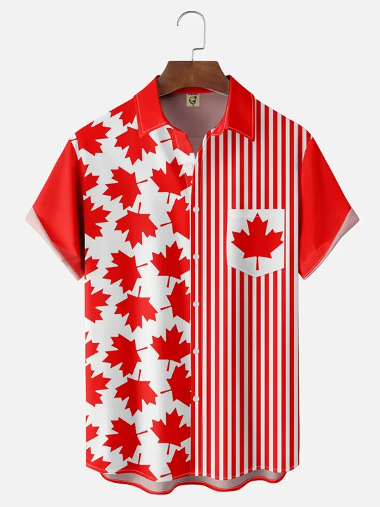 Moisture-wicking Canada Day Maple Leaf Chest Pocket Casual Shirt