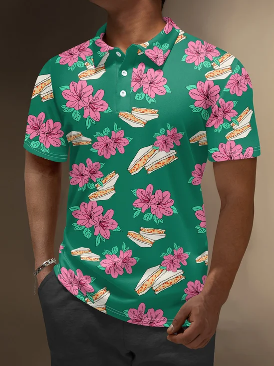 Moisture Wicking Hawaiian Flower Sandwich Golf Polo