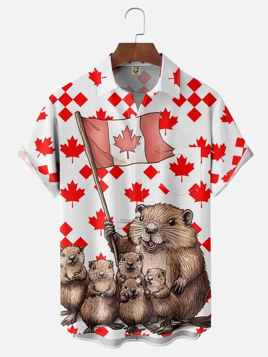 Moisture-wicking Canada Day Beaver Chest Pocket Casual Shirt