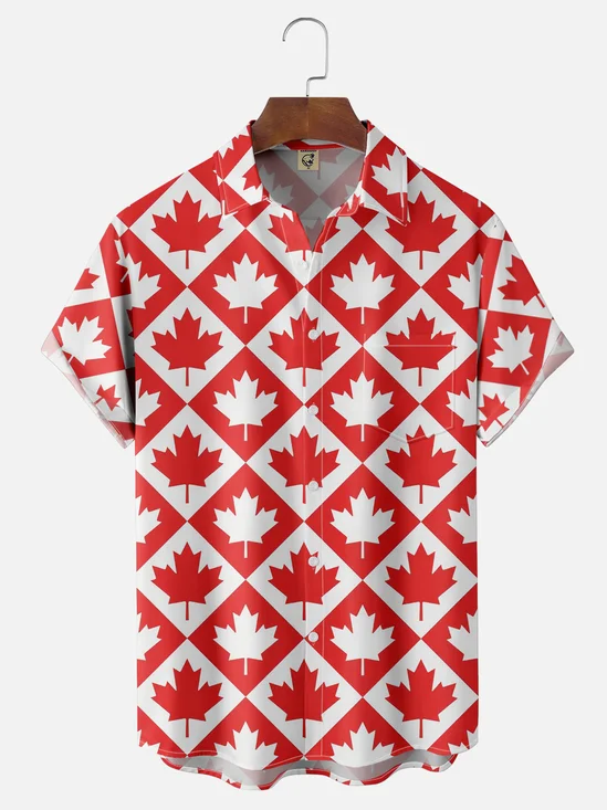 Moisture Wicking Canada Day Maple Leaf Chest Pocket Hawaiian Shirt