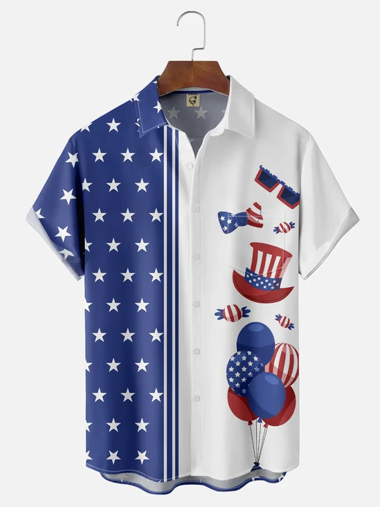 Moisture-wicking American National Day Elements Chest Pocket Hawaiian Shirt