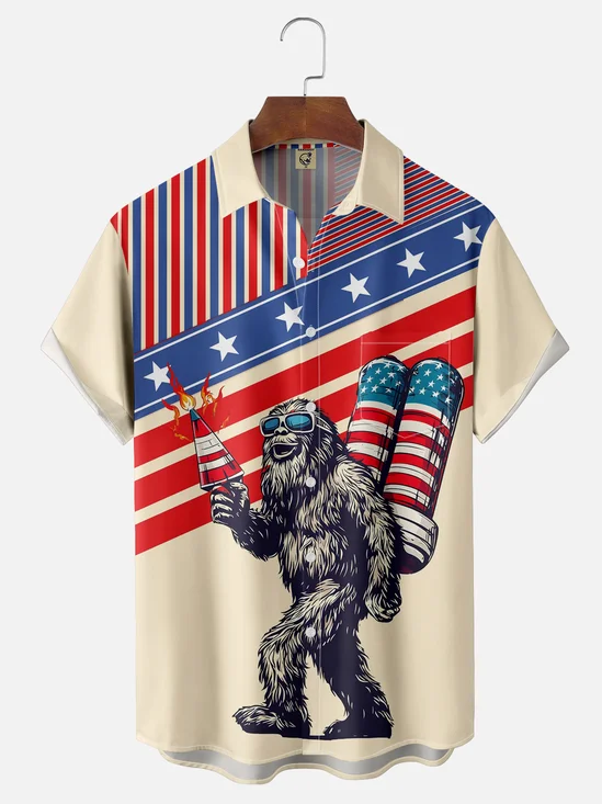Moisture-wicking American National Day Bigfoot Chest Pocket Casual Shirt