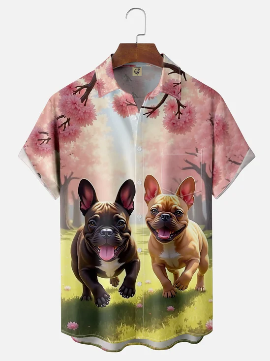 Moisture Wicking Funny Dog Chest Pocket Hawaiian Shirt