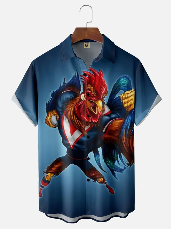 Moisture Wicking Funny Chicken Chest Pocket Hawaiian Shirt